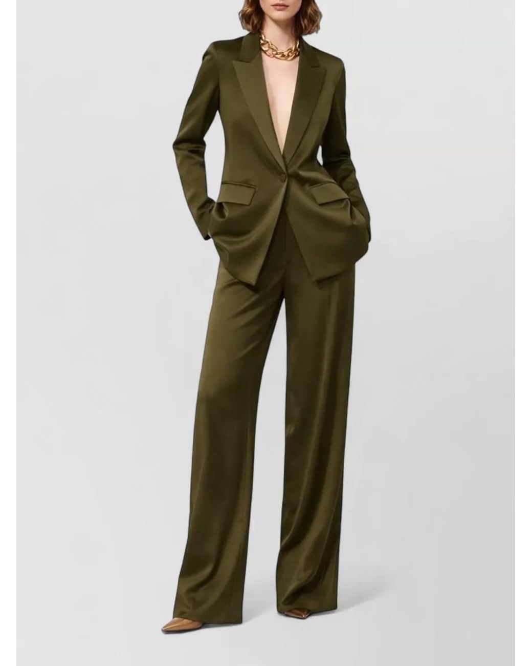 Max Mara Green Wide-Leg Tailored Trousers
