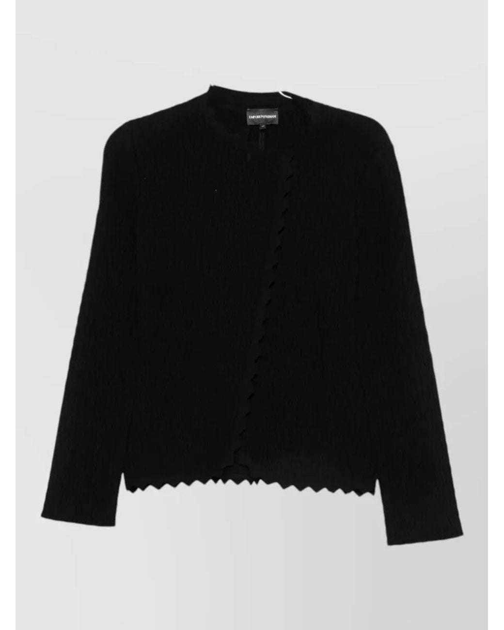 Emporio Armani Black Textured Asymmetric Zip Blazer Jacket