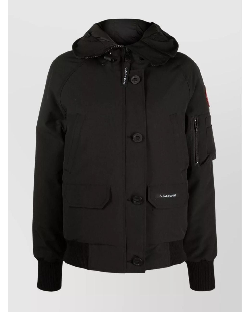 Canada Goose Black Hooded Feather Down Bomber Jacket With Ribbed Cuffs