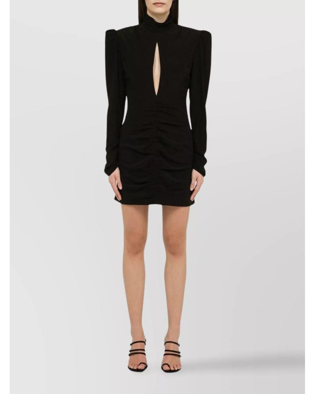 Alessandra Rich Black Silk Draped Mini Dress