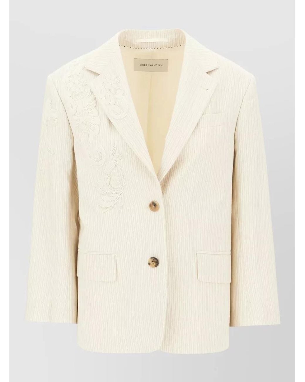Dries Van Noten Natural Embroidered Cotton Linen Blazer