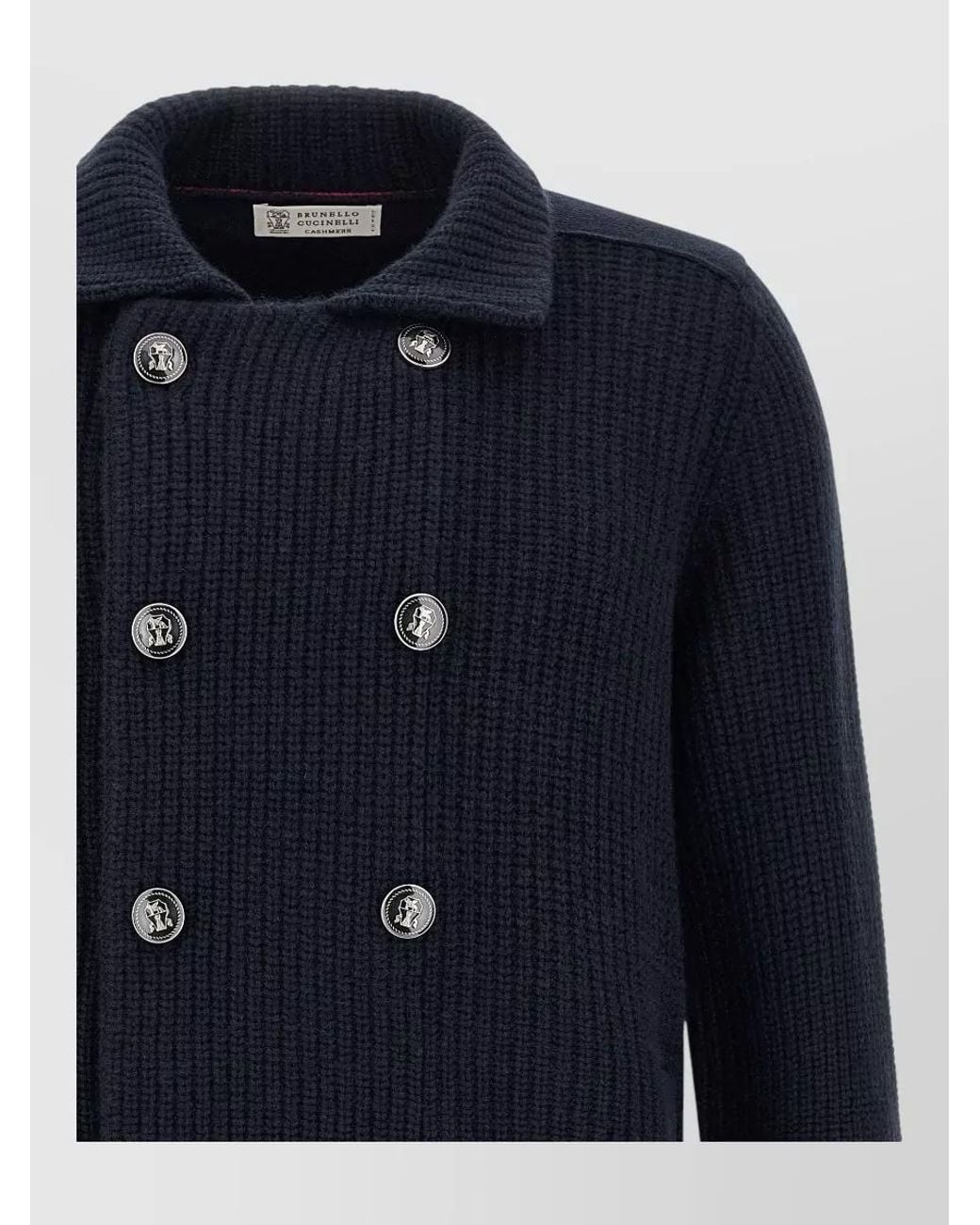 Brunello Cucinelli Blue Cashmere Double-Breasted Cardigan for men
