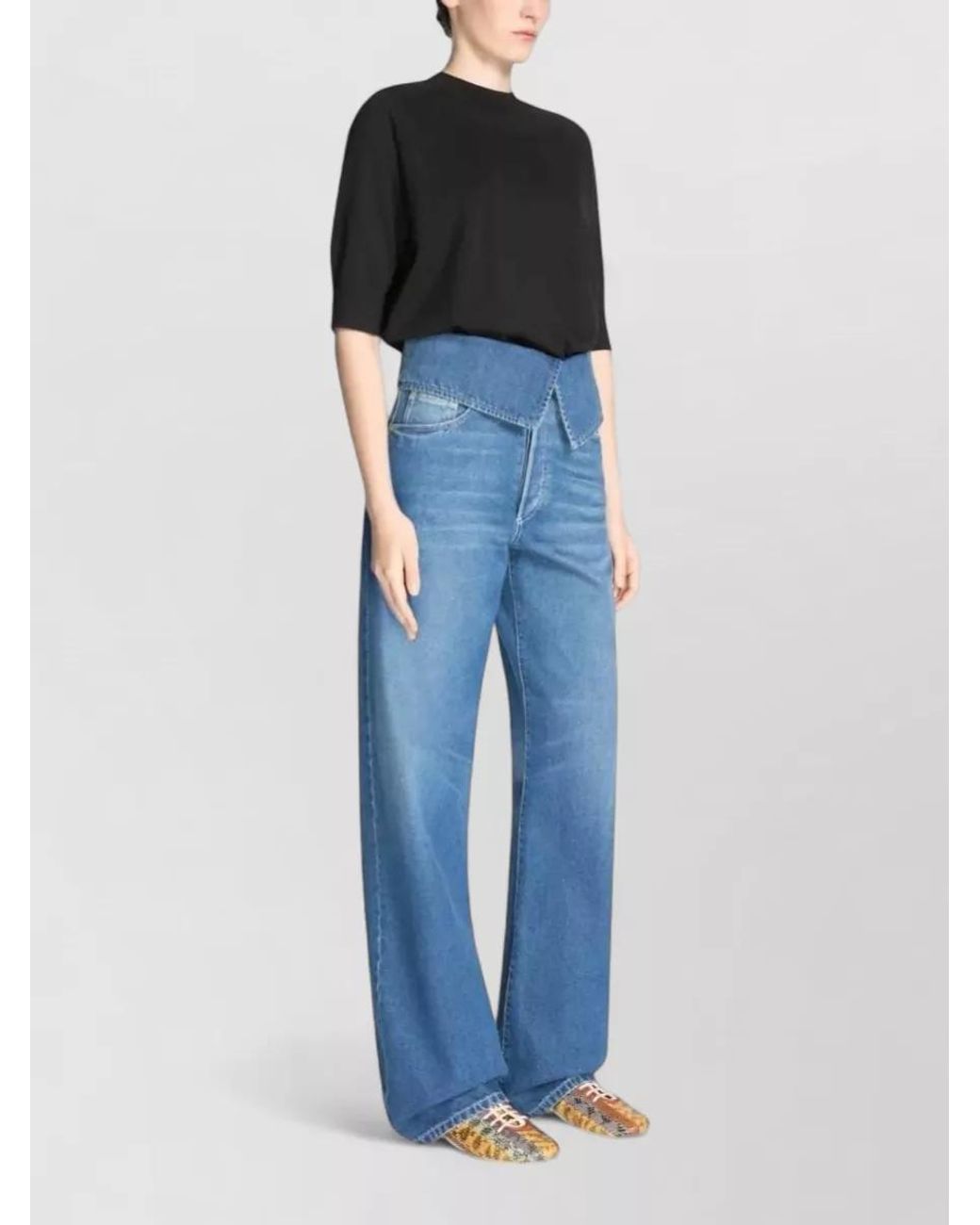 Dries Van Noten Blue Denim Folded-Waist Wide-Leg Jeans