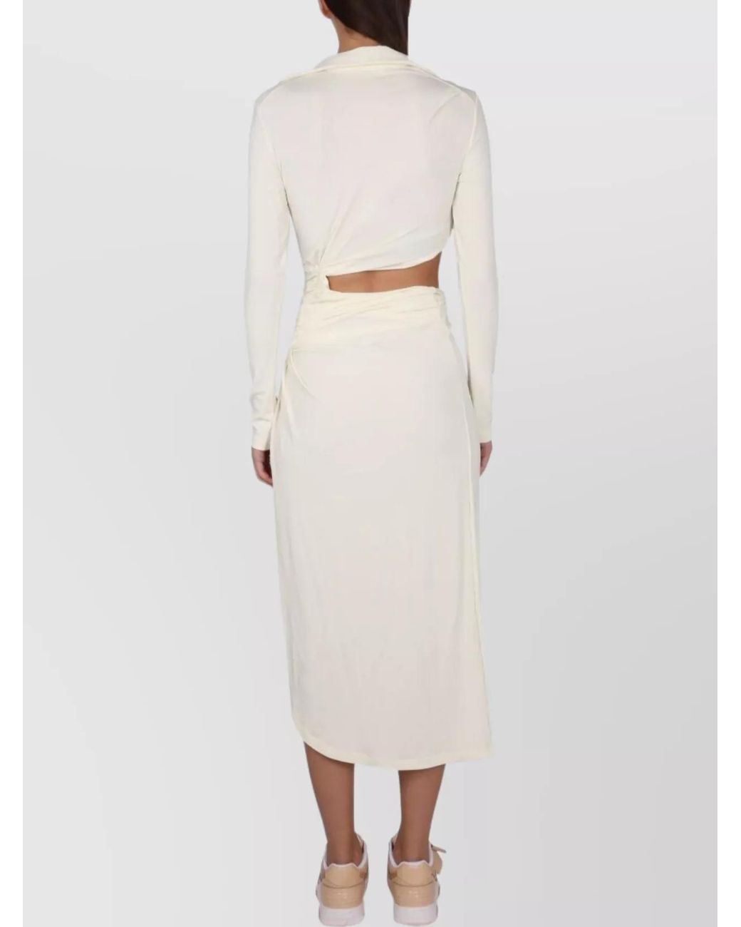 Off-White c/o Virgil Abloh Natural Draped Asymmetric Cutout V-Neck Midi Dress