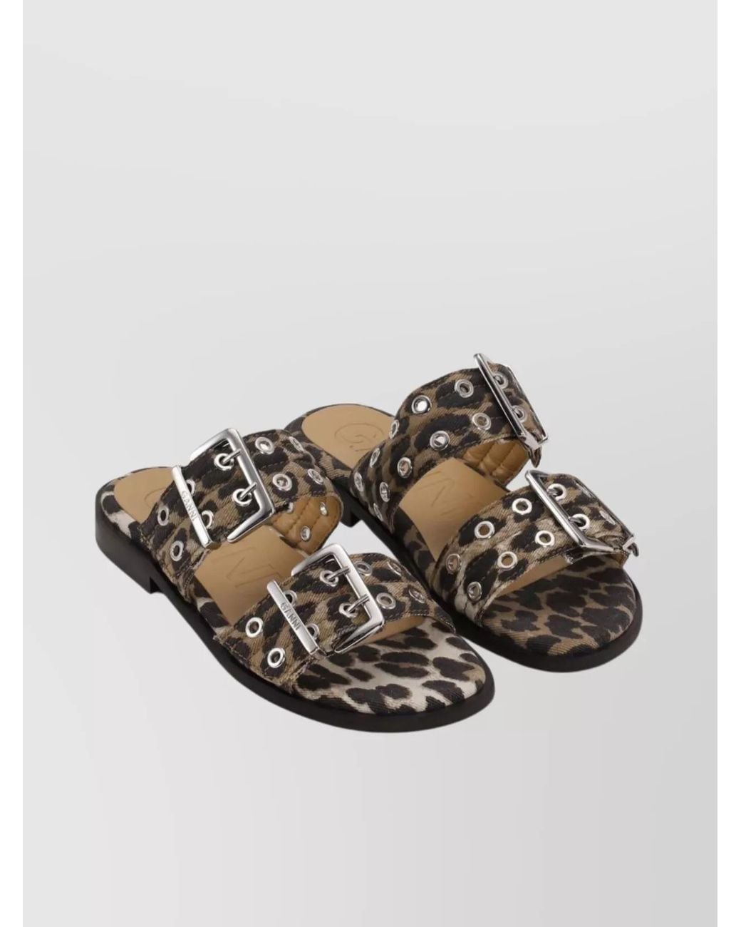 Ganni Multicolor Denim Leopard-Print Sandals