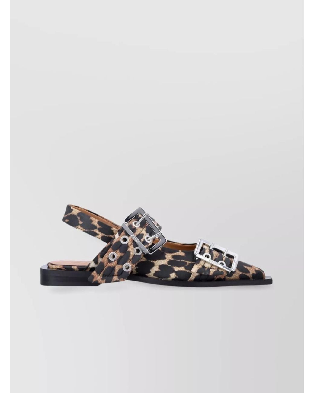 Ganni Metallic Leopard Satin Buckle Ballerina Flats