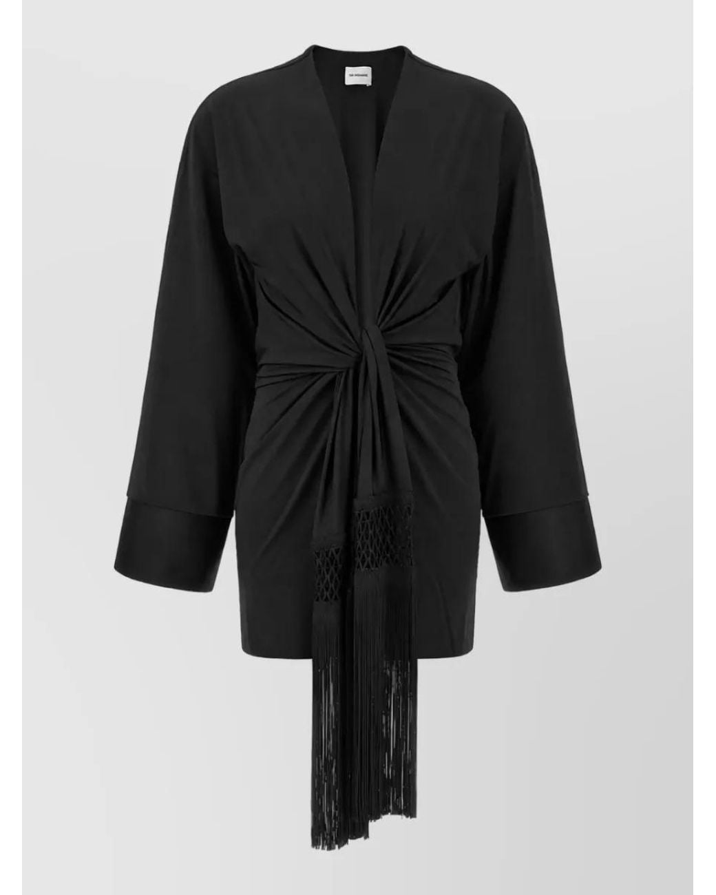 ANDAMANE Black Draped V-Neck Mini Dress