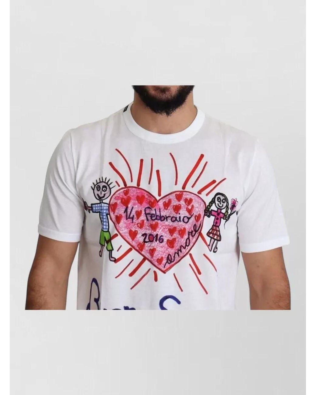 Dolce & Gabbana Blue Cotton Heart Print Crew Neck T-Shirt for men