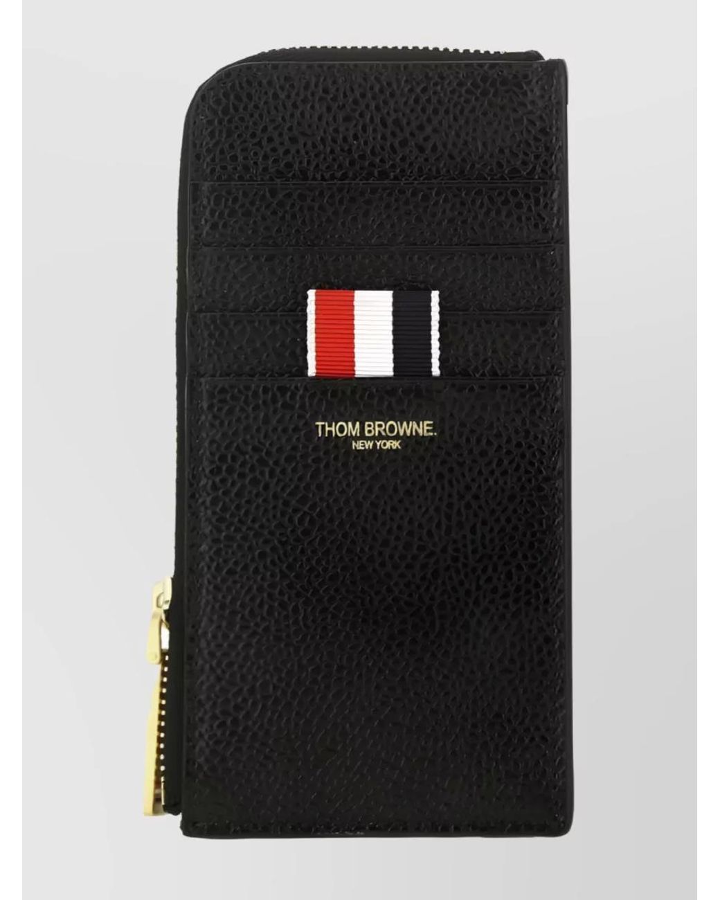 Thom Browne Black Pebbled Leather Zip-Around Card Holder for men