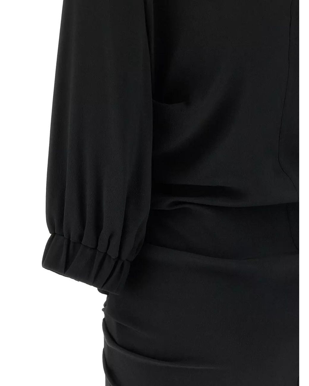 The Attico Black Silk Blend Draped High-Neck 3/4-Sleeve Top