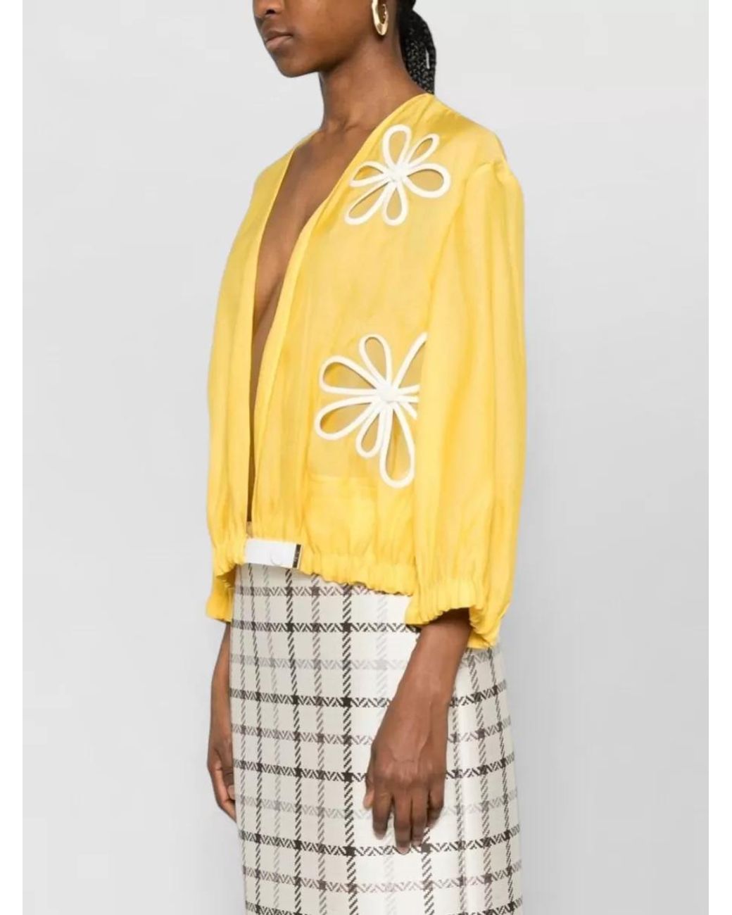 Fendi Yellow Silk Floral-Embroidered Blouson Jacket