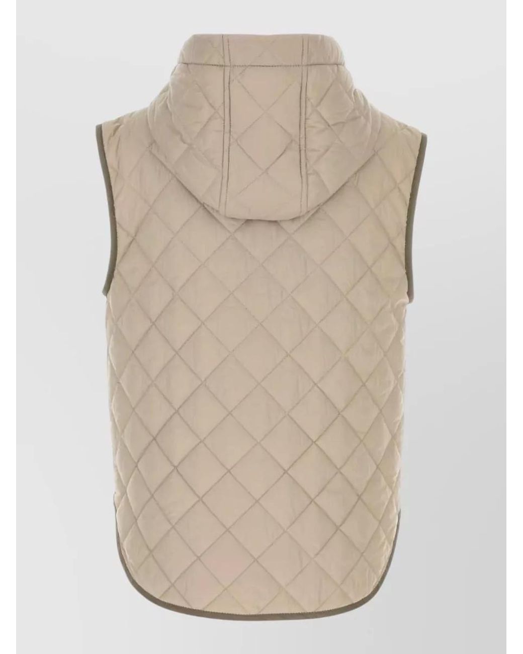 Brunello Cucinelli Natural Quilted Hooded Sleeveless Cape