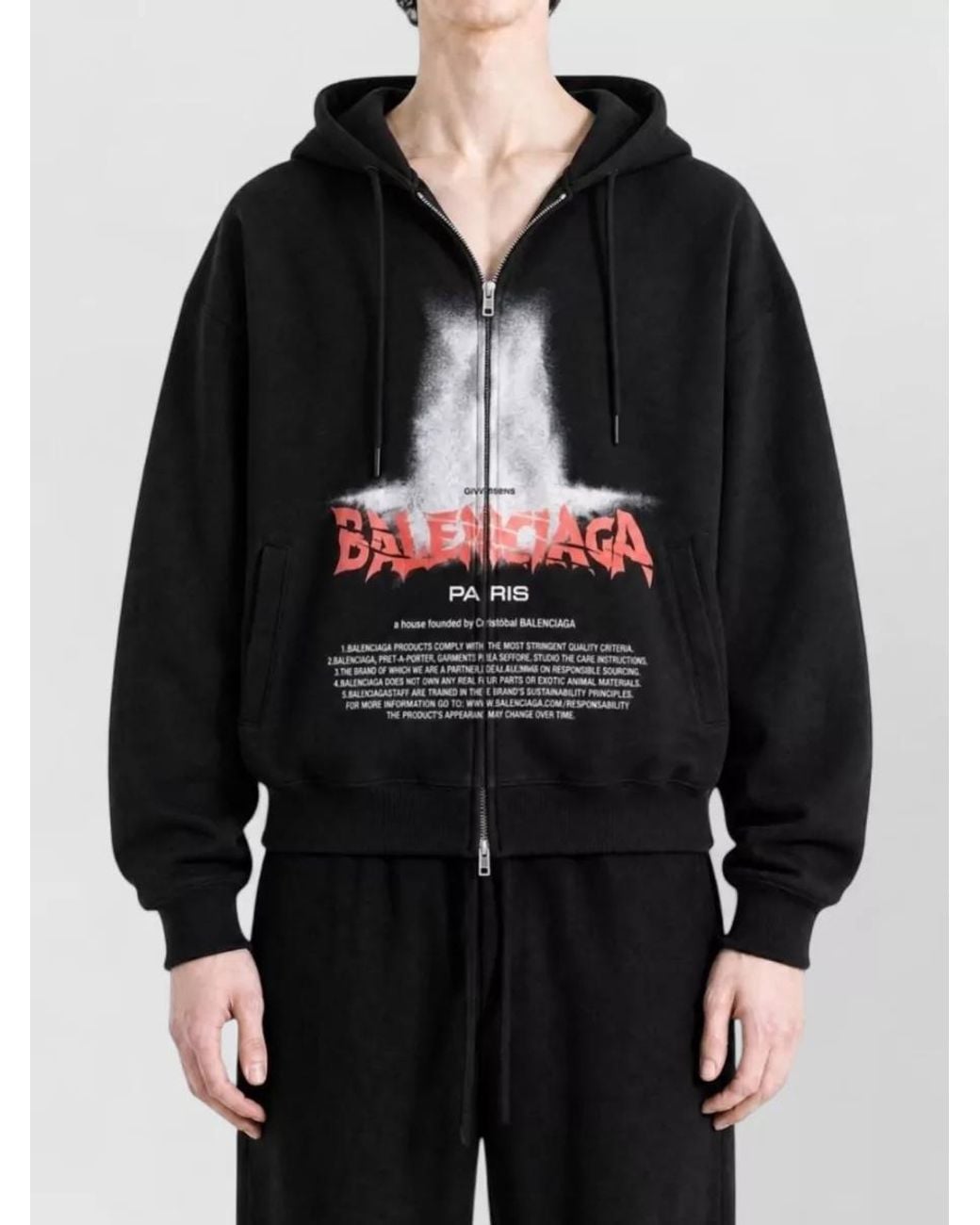 Balenciaga Black Cotton Oversized Zip Up Hoodie for men
