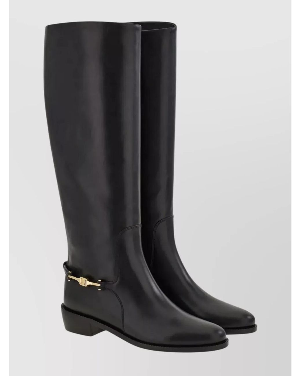 Ferragamo Black Leather Knee Boots