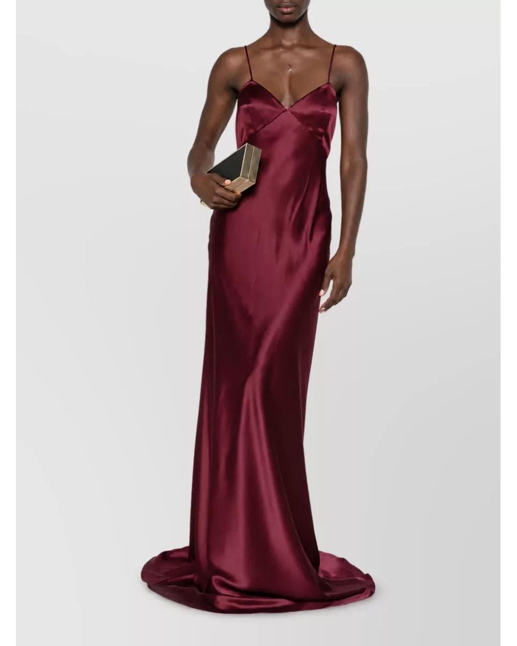 Max Mara Red Silk Satin Sleeveless V-Neck Maxi Dress