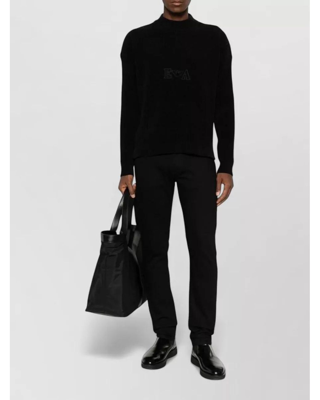 Emporio Armani Black Ribbed High Neck Sweater for men