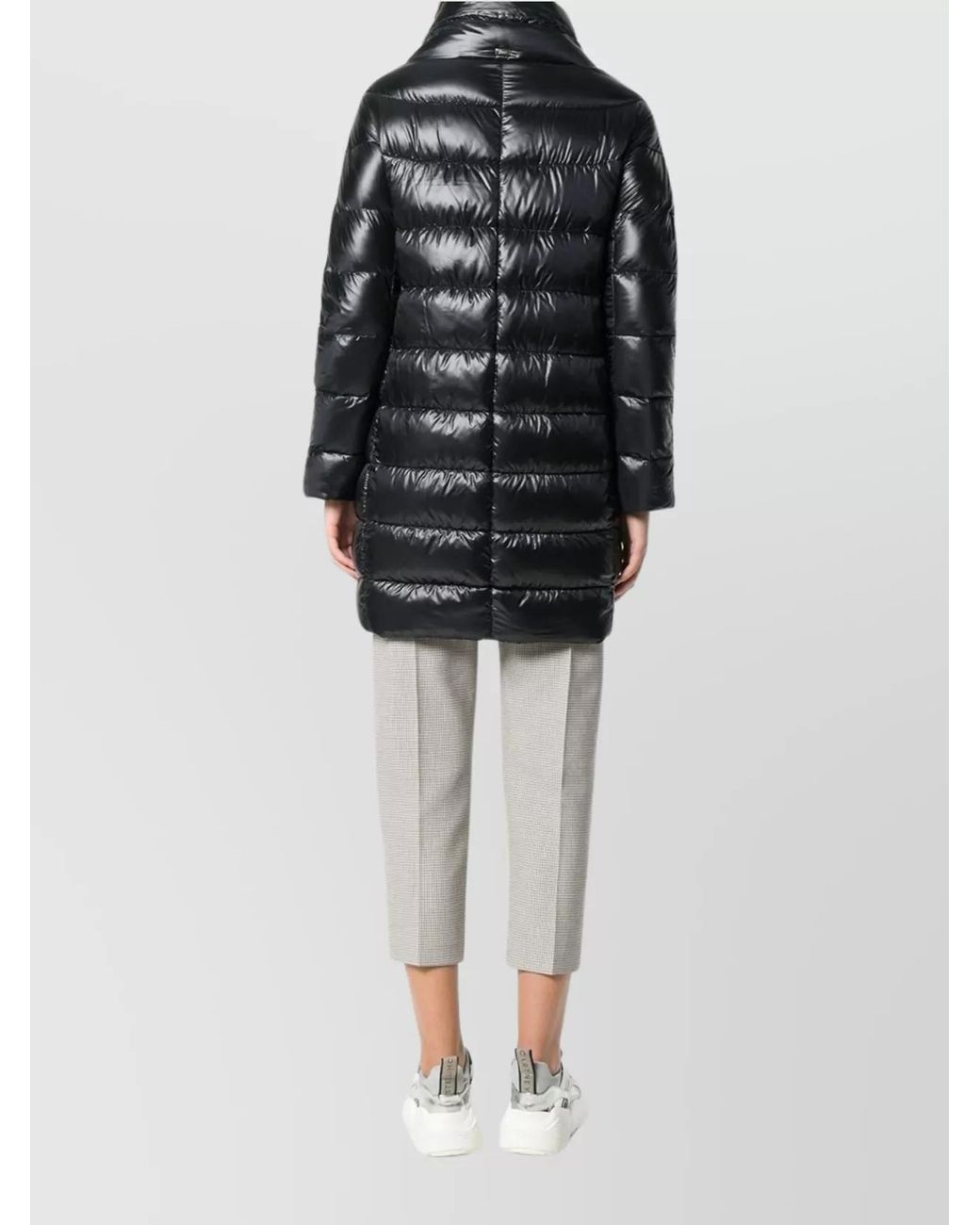 Herno Black Down Quilted High-Neck Long-Sleeve Midi Puffer Jacket