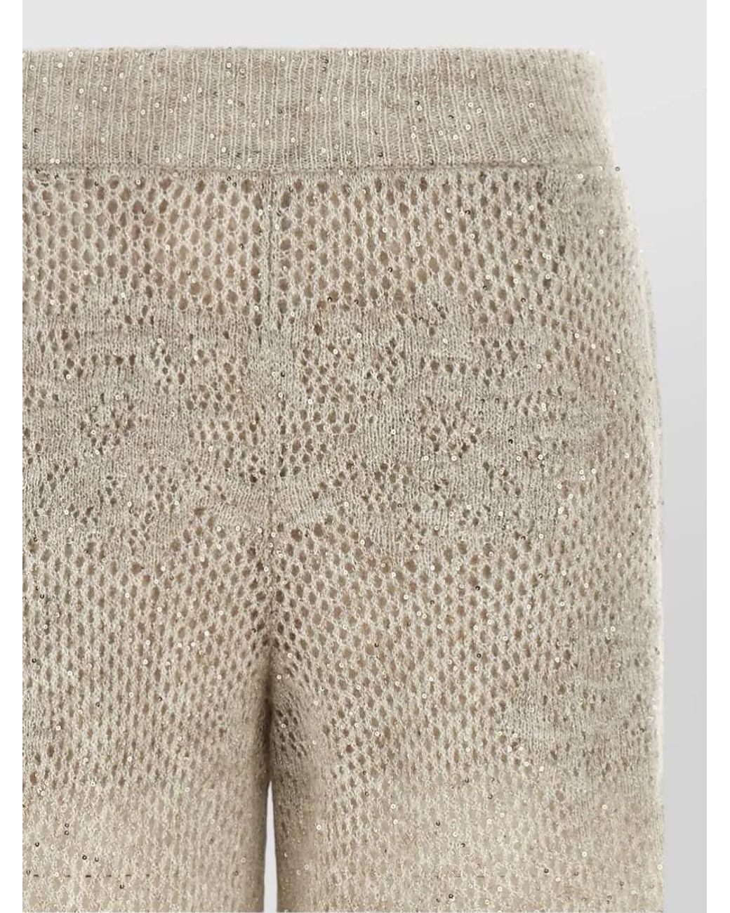 Brunello Cucinelli Natural Wool Mohair Sequin Openwork Wide-Leg Lounge Trousers