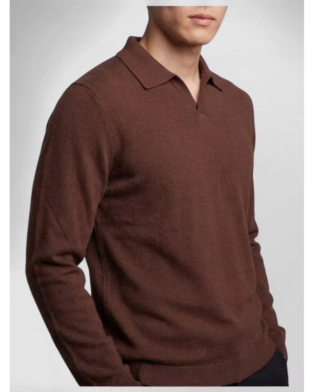 The Row Brown Cashmere Ribbed Long-Sleeve Polo Shirt for men
