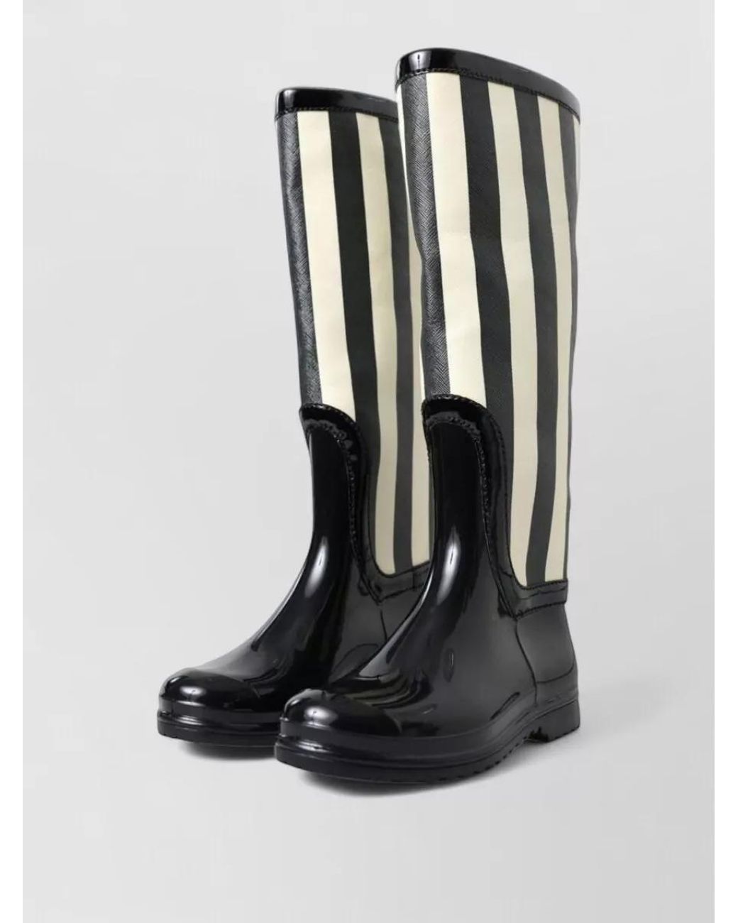 Dolce & Gabbana Black Striped Rubber Knee-High Boots