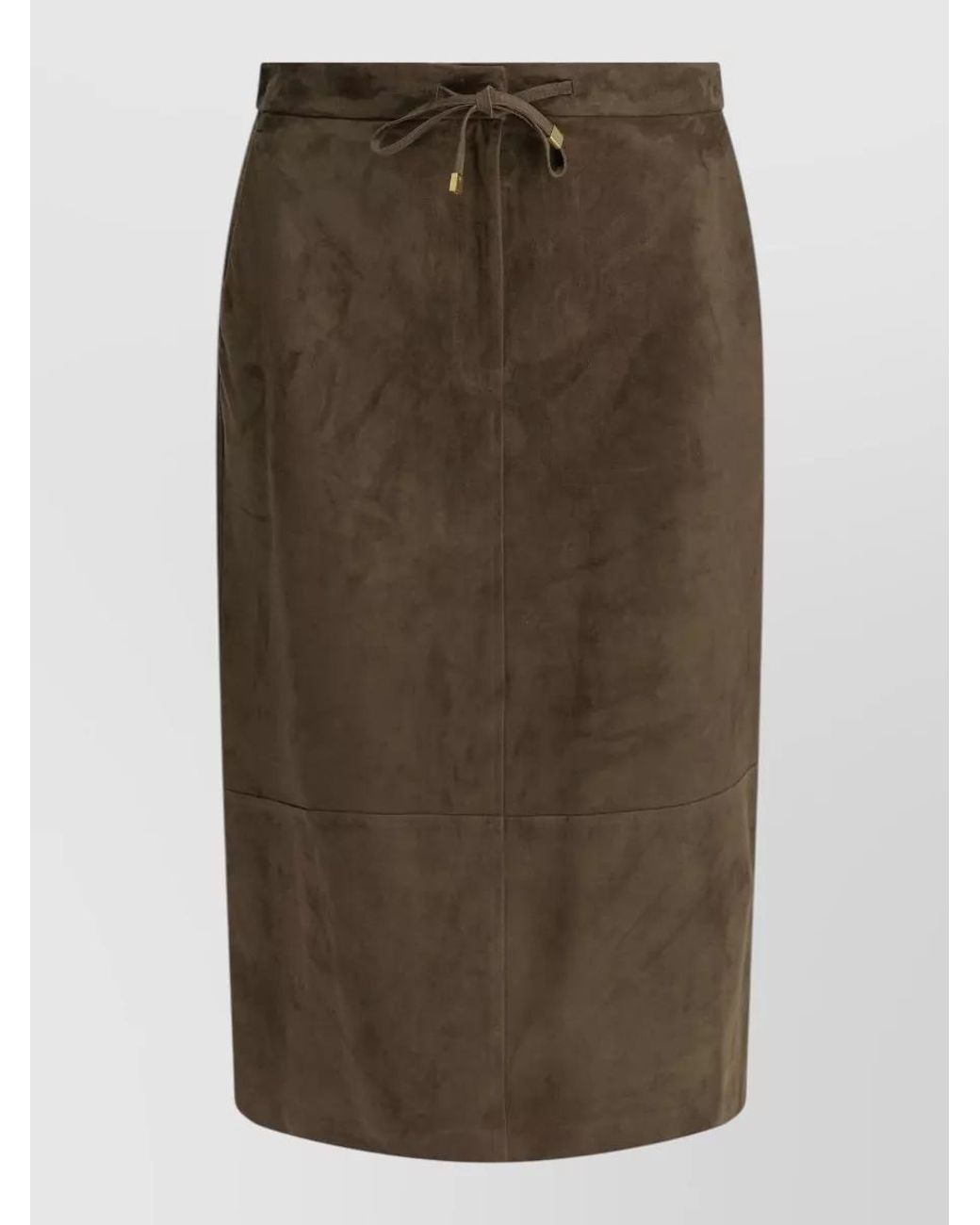 Max Mara Brown Suede Leather Midi Straight Skirt