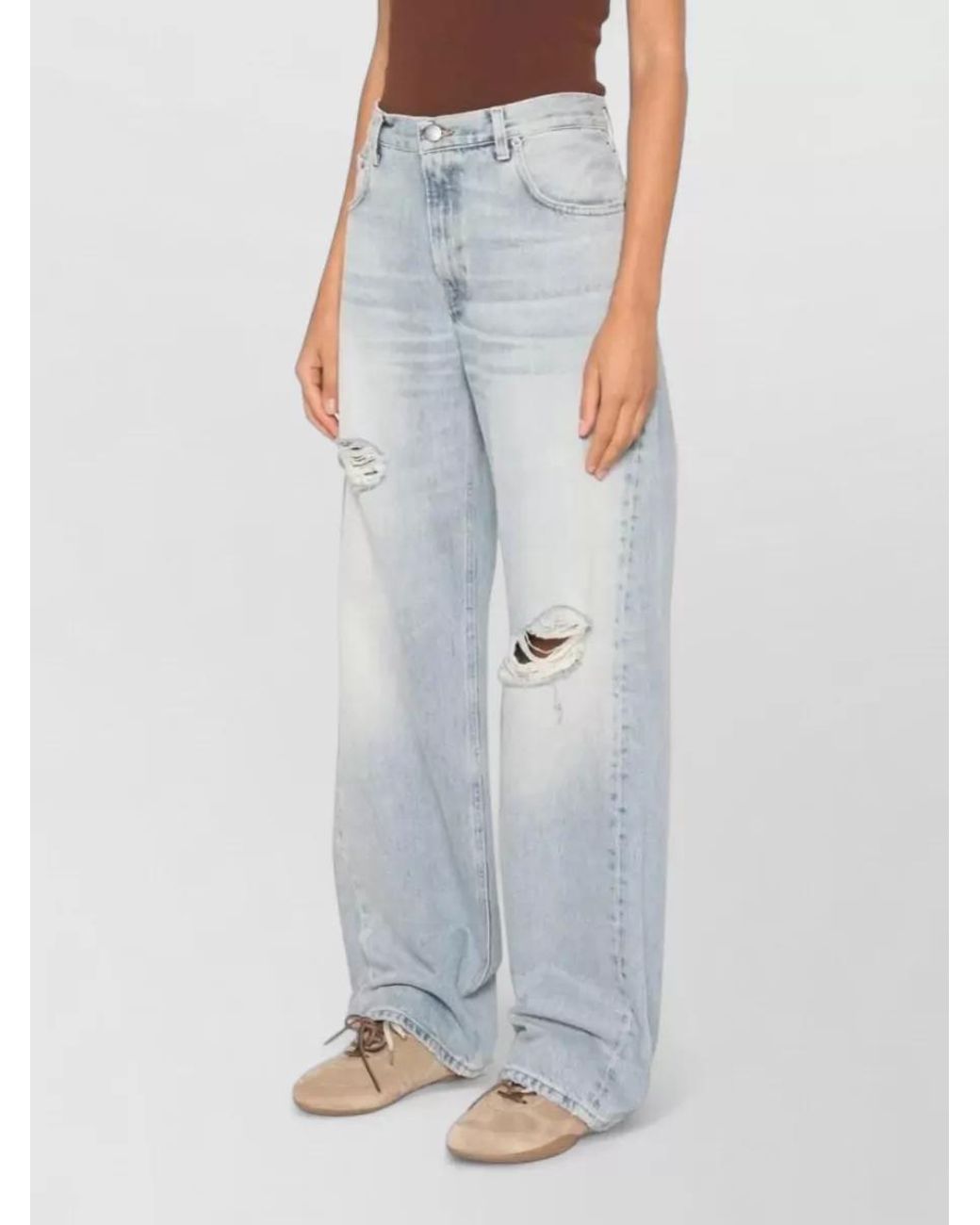 Haikure Multicolor Denim Distressed Wide-Leg Jeans