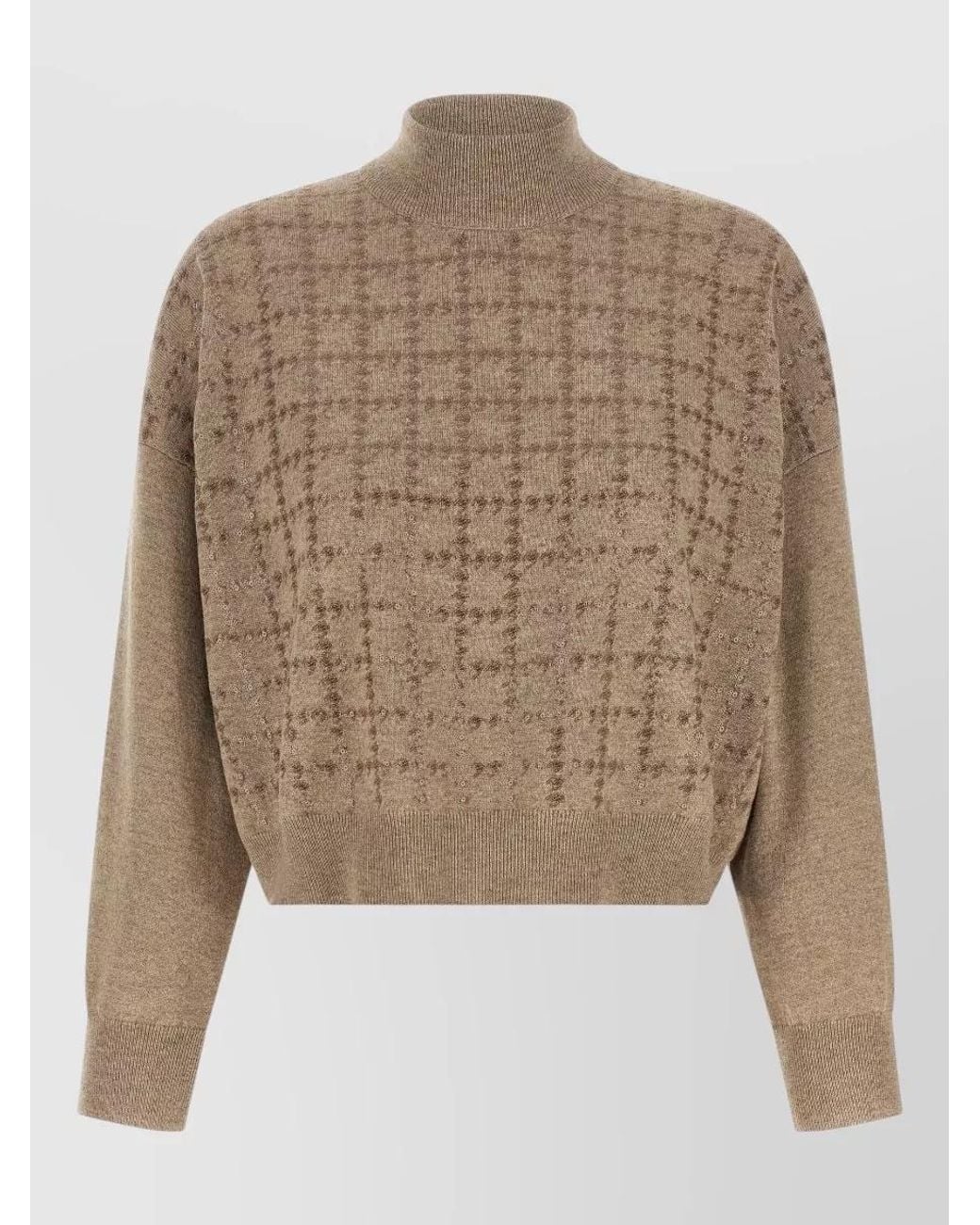 Brunello Cucinelli Natural Cashmere Ribbed Turtleneck Sequin Sweater