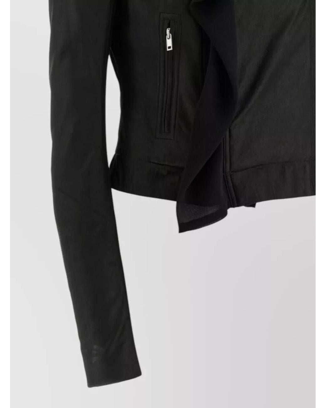 Rick Owens Black Leather Asymmetric Zip Fitted Jacket