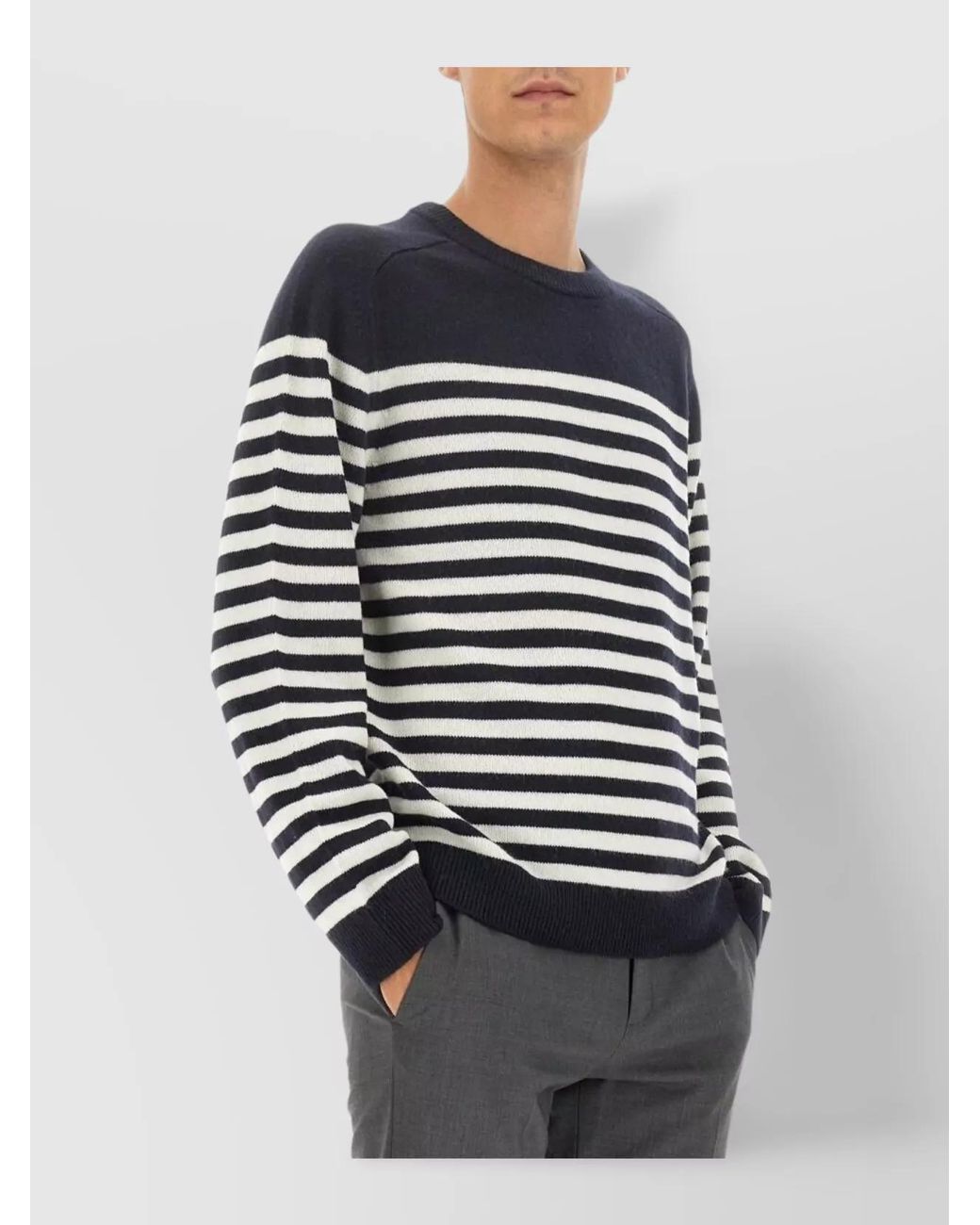Theory Black Striped Wool Cashmere Jumper for men