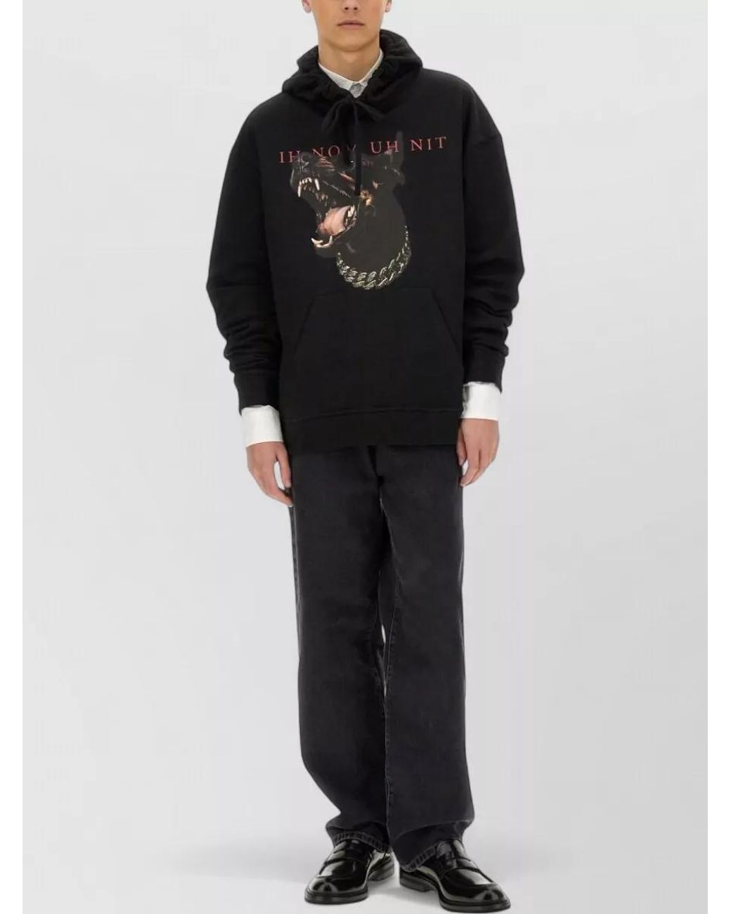 Ih Nom Uh Nit Black Printed Cotton Hoodie for men