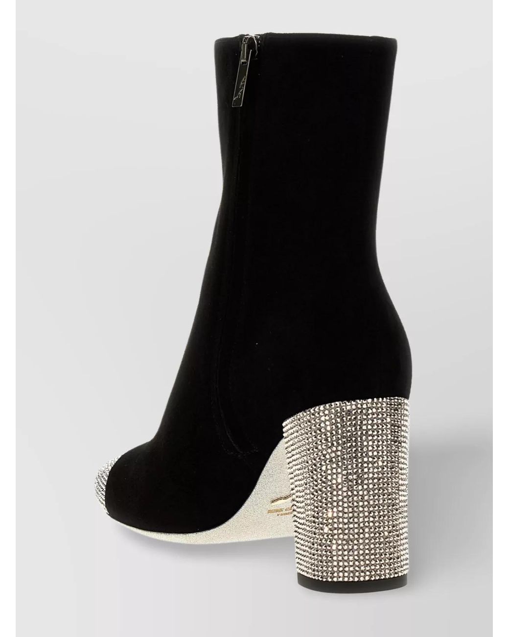 Rene Caovilla Black Leather Satin Ankle Boots