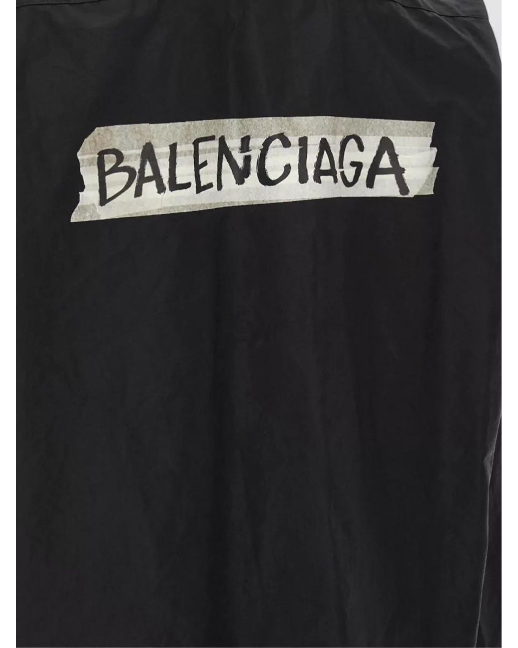 Balenciaga Black Cotton Masking Tape Printed Long Sleeve Oversized Shirt for men
