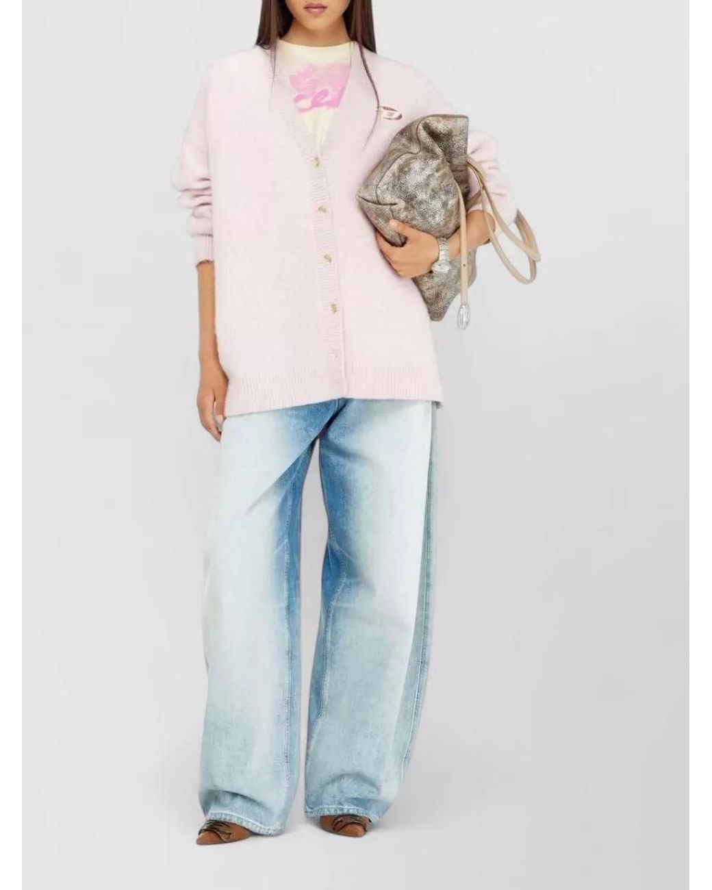 DIESEL Pink Chunky-Knit Relaxed-Fit V-Neck Cardigan