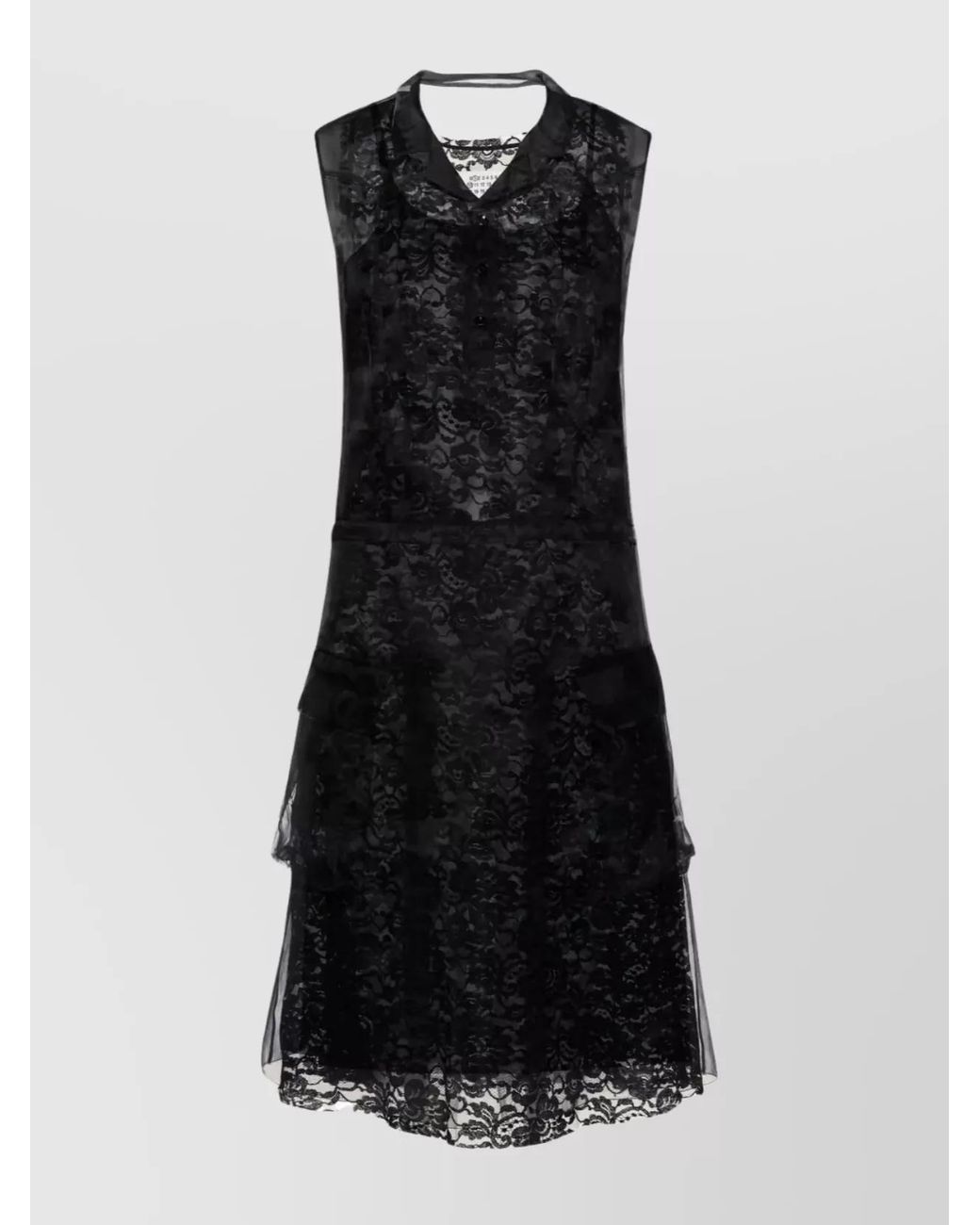 Maison Margiela Black Sleeveless Lace Trim Buttoned Layered Midi Dress