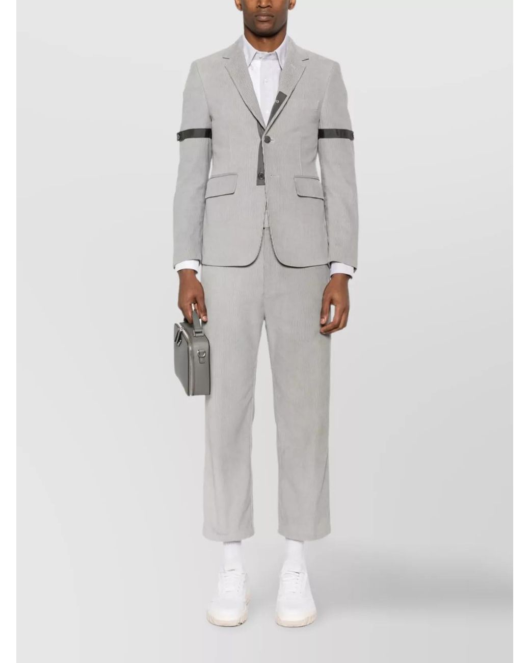 Thom Browne Gray Cotton Corduroy Mid-Rise Straight-Leg Trousers for men