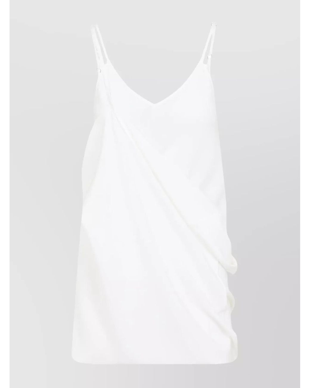 MM6 by Maison Margiela White Silk Draped V-Neck Mini Dress