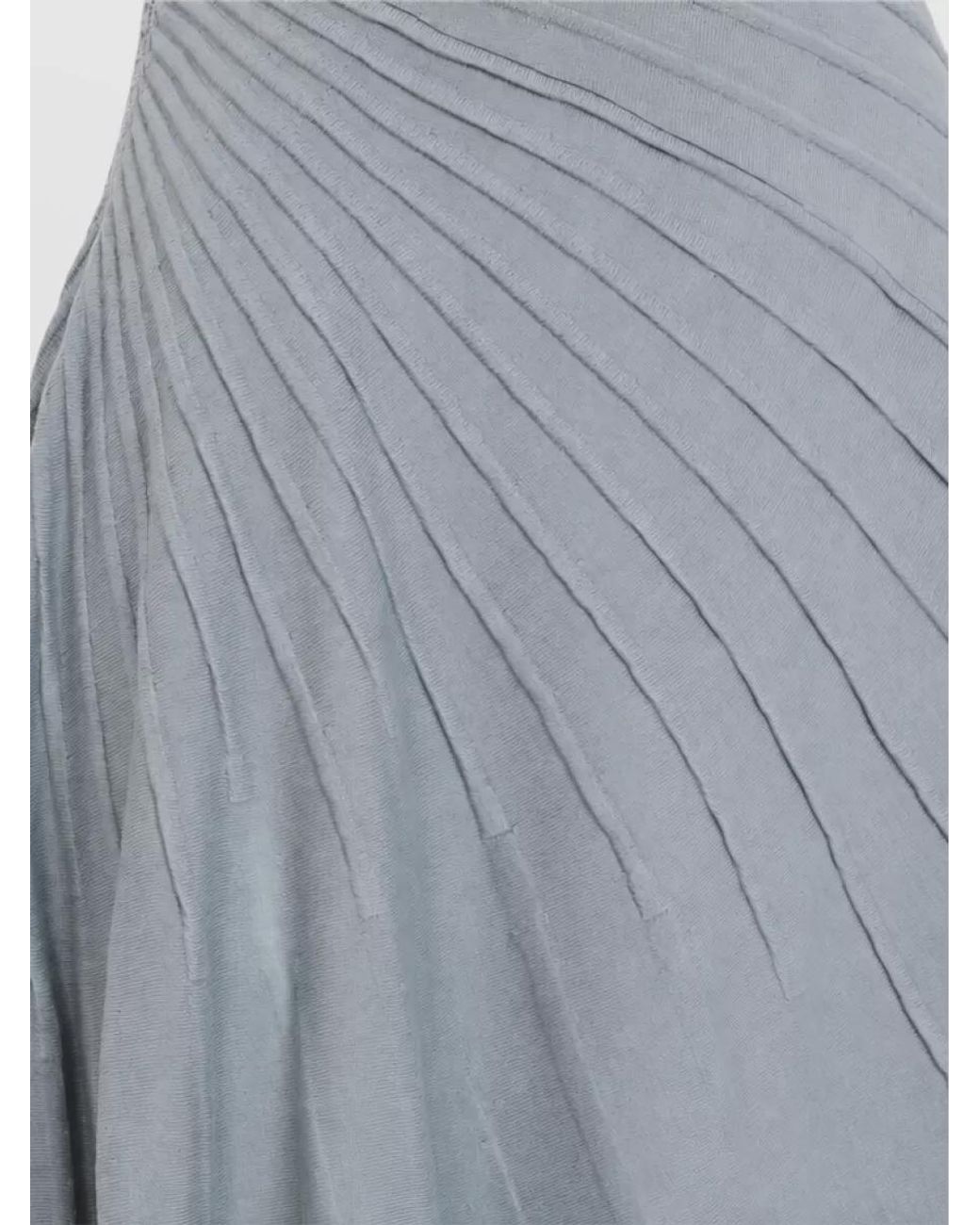 Alaïa Blue Wool Ribbed Sleeveless High-Neck Pleated Asymmetric Midi Dress