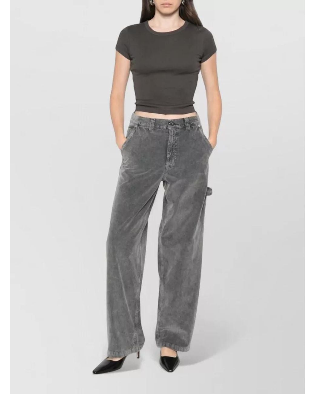 Haikure Gray Corduroy Straight-Leg Trousers