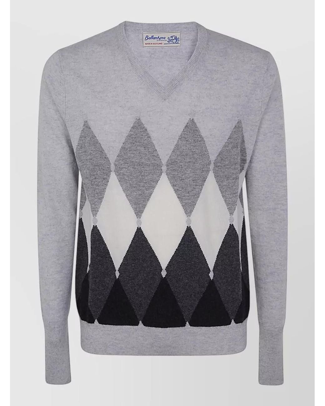 Ballantyne Gray Cashmere V-Neck Jumper for men