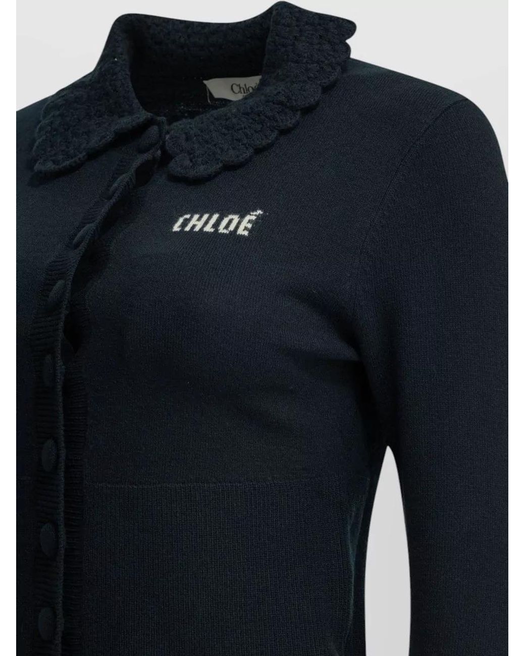 Chloé Blue Wool Fitted Collared Cardigan