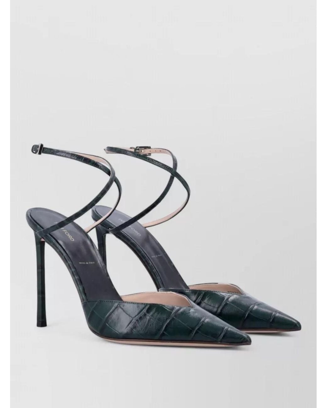Tom Ford Blue Leather Croc-Effect Pumps