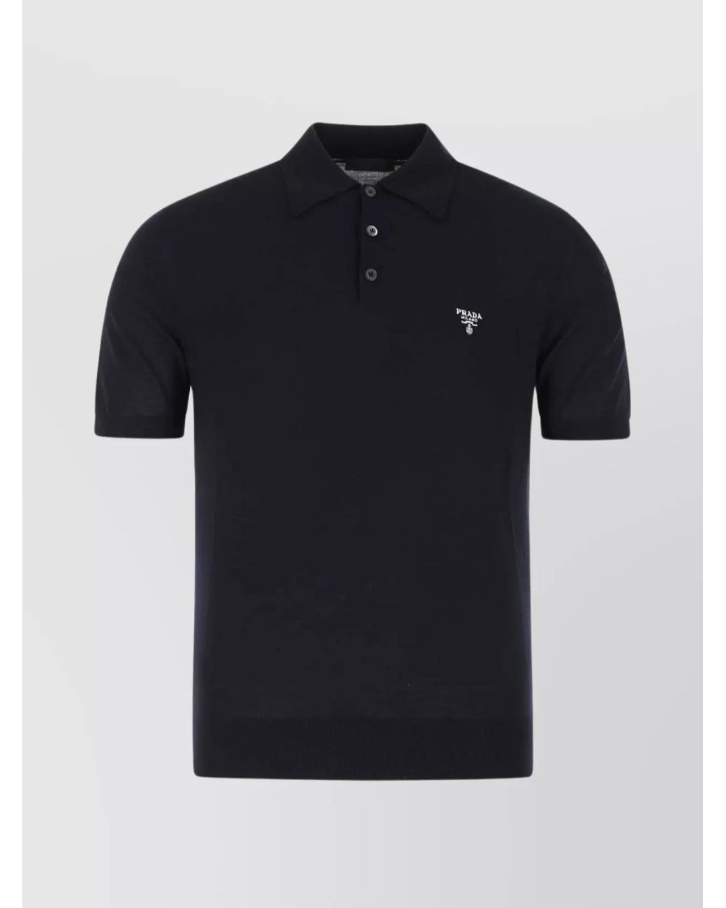 Prada Black Wool Short-Sleeve Knit Polo Shirt for men