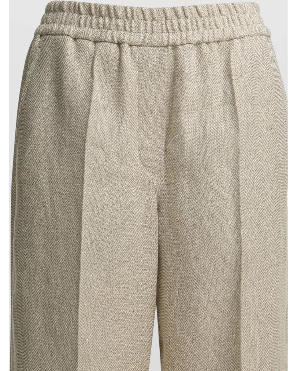 Brunello Cucinelli Natural Linen Blend Wide-Leg Trousers