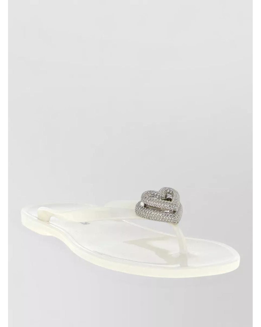 Mach & Mach White Crystal-Embellished Double Heart Thong Sandals