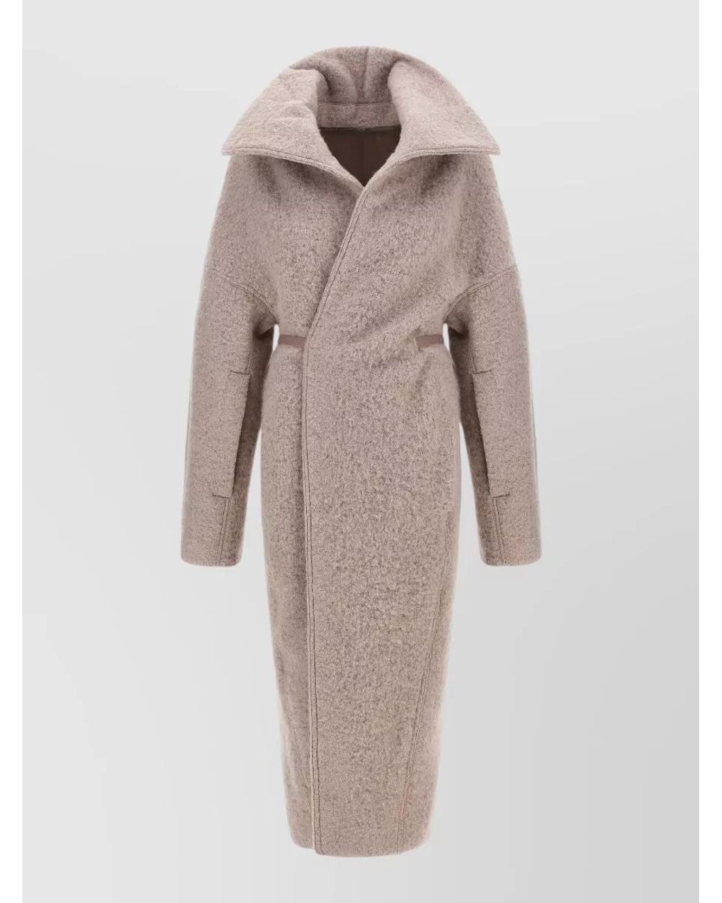 Rick Owens Natural Alpaca Wool Belted Maxi Coat