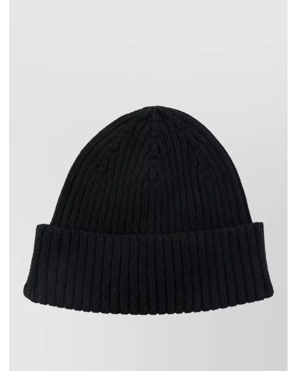 Maison Kitsuné Black Ribbed Wool Beanie for men