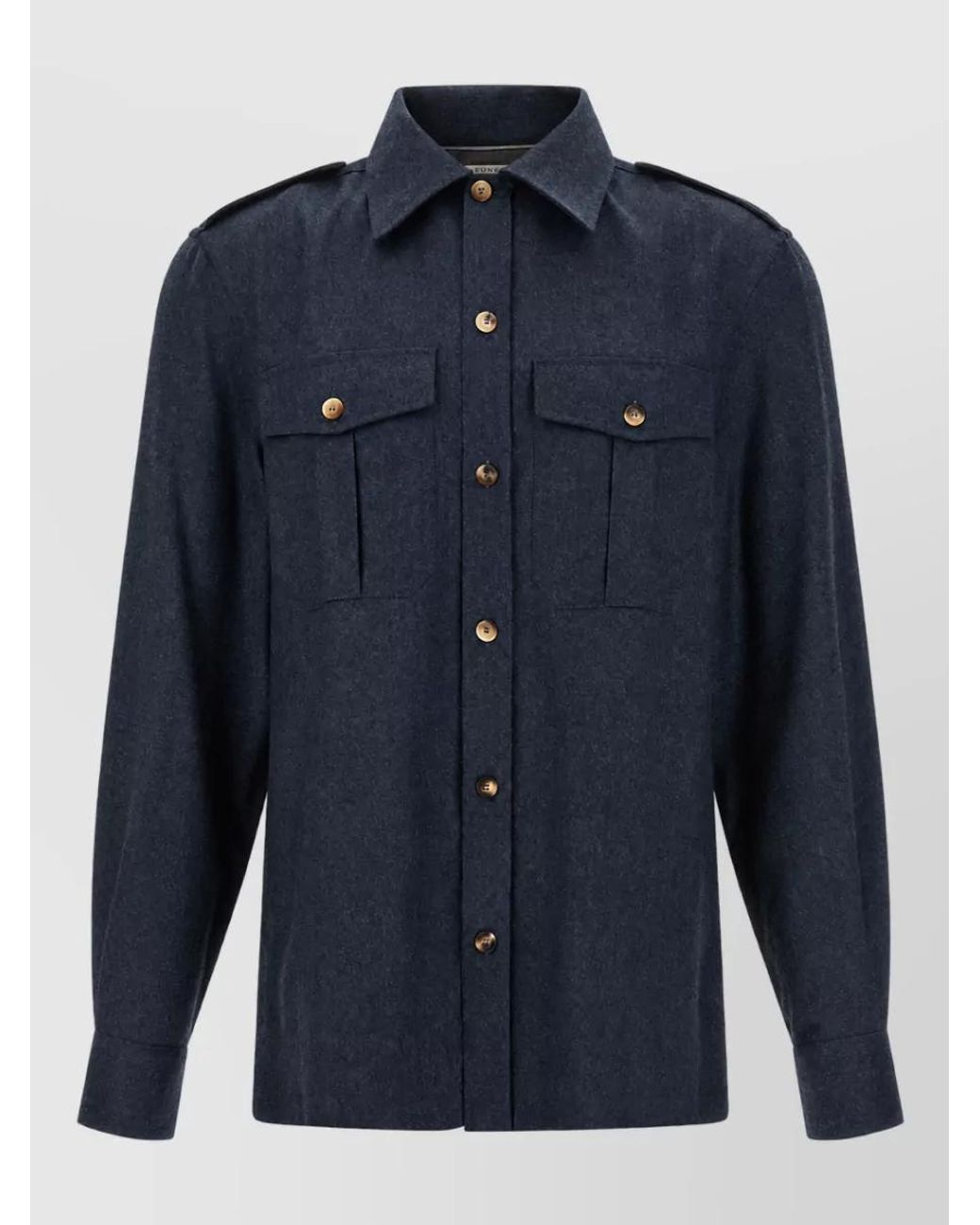 Brunello Cucinelli Blue Wool Flannel Shirt Jacket for men