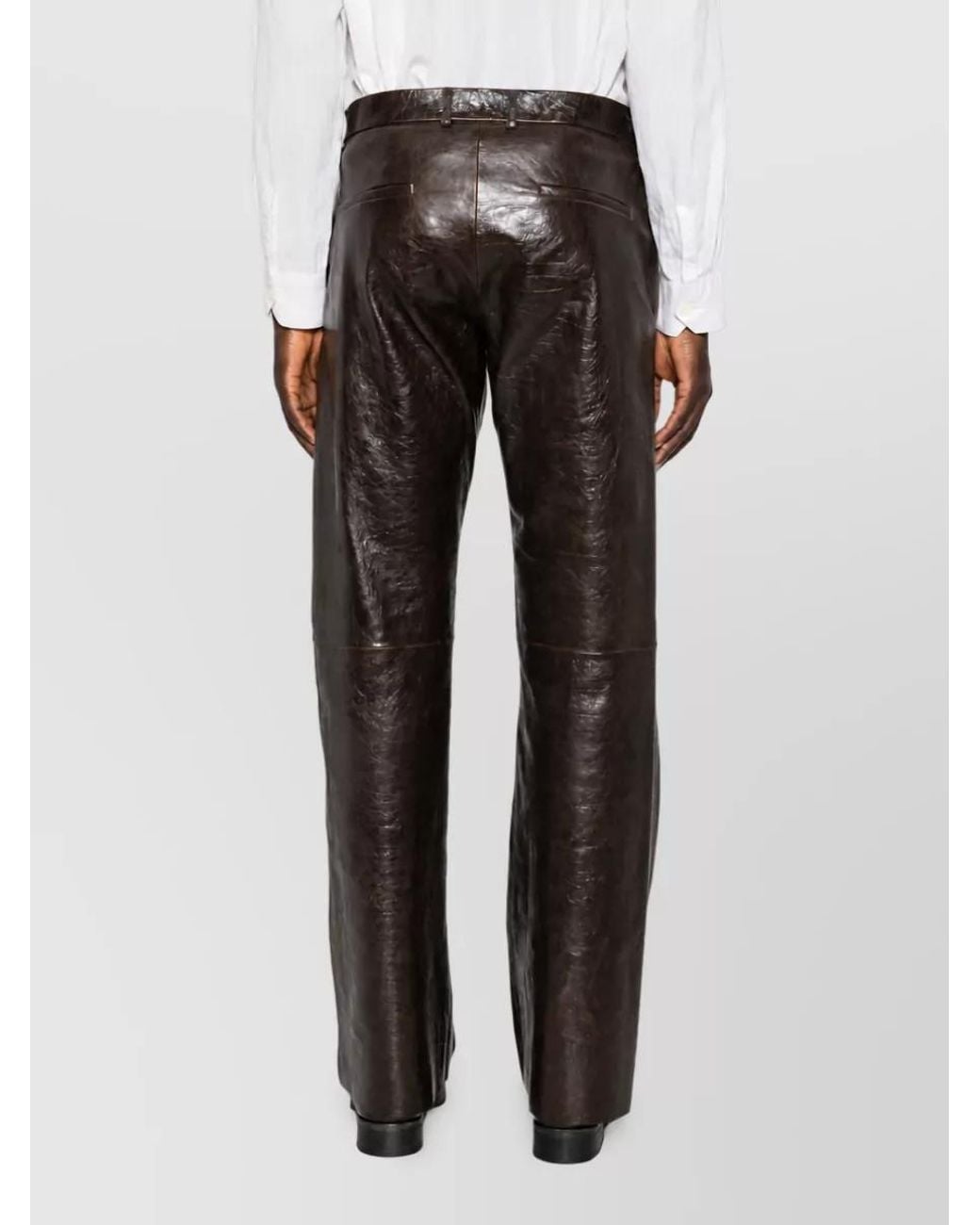 Emporio Armani Gray Leather Wide-Leg Trousers for men