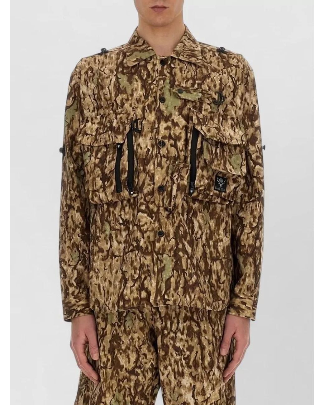 South2 West8 Multicolor Camouflage-Print Oversized Military Jacket for men
