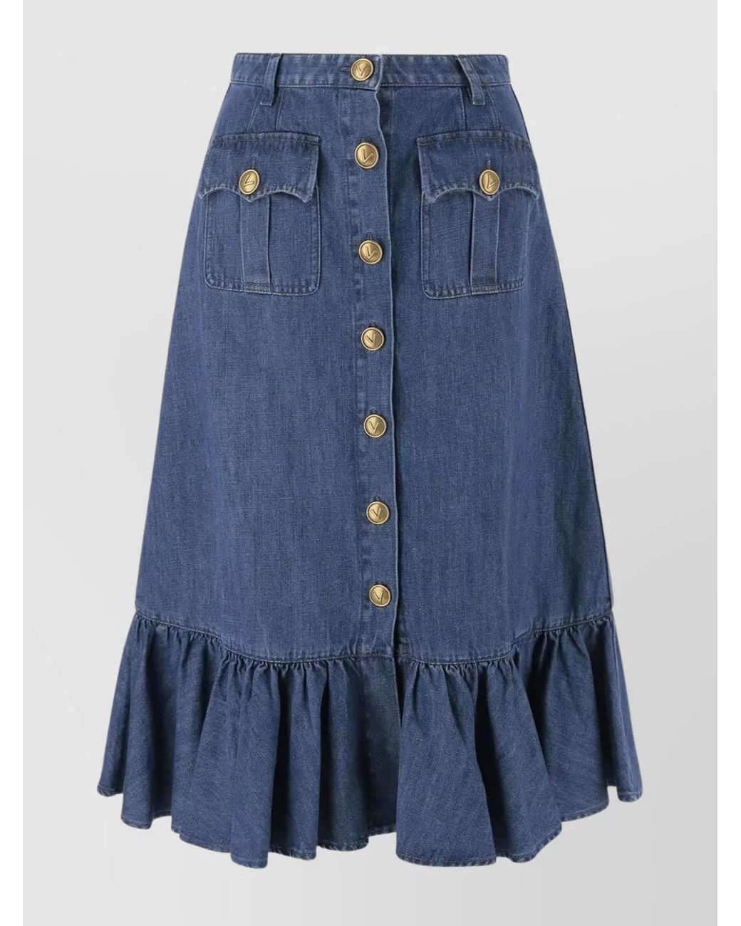 Valentino Garavani Blue Denim A-Line Skirt